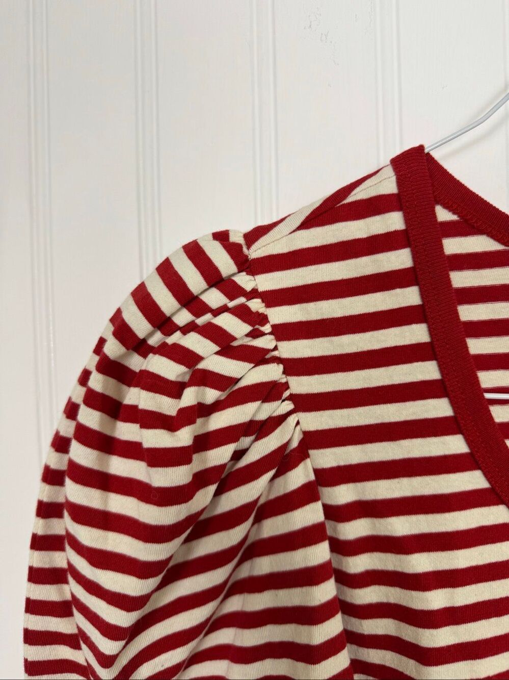 Marc Jacobs Striped Puff Long Sleeve Top Size XS Red White 100% Cotton - Picture 5 of 8